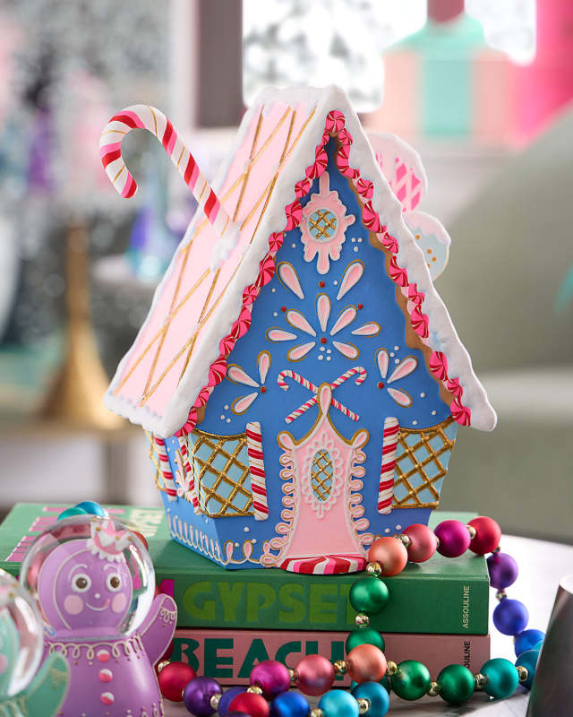 Rainbow Gingerbread House Christmas Decoration, Light Blue